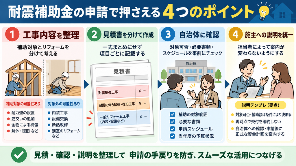 耐震補助金の申請で押さえる4つのポイント